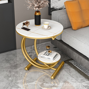 Modern Rock Slab Wrought Iron Sofa Side Table